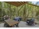 A relaxing outdoor porch with wood flooring and ceilings, with views of the surrounding bamboo forest at 1200 Roosevelt Dr, Chapel Hill, NC 27514