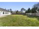 Large, level backyard featuring a privacy fence and ample green space, ideal for relaxation and recreation at 1905 Maple Sugar Ln, Fuquay Varina, NC 27526