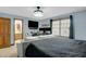 Bedroom featuring a ceiling fan and a wall-mounted TV above a modern desk at 2746 Moss Creek Loop, Elon, NC 27244