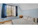 Serene bedroom with blue walls and a large window at 2746 Moss Creek Loop, Elon, NC 27244