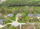 Stunning aerial view of a grand home with lush landscaping, a circular driveway, and a private pool in a serene neighborhood at 2922 Bells Pointe Ct, Apex, NC 27539