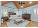 A beautiful main bedroom with hardwood floors, a wood-paneled ceiling, and plenty of natural light at 2922 Bells Pointe Ct, Apex, NC 27539