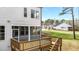 Wooden deck with stairs leading to the yard, and a screened in porch area adjacent to the deck at 3020 Mavisbank Cir, Apex, NC 27502