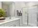 Bathroom with a single sink vanity and shower with glass door at 712 Holstein Dairy Way, Wake Forest, NC 27587