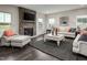 Bright and airy living room featuring a stone fireplace, large windows, and stylish furniture at 801 Walker Ridge Way, Willow Springs, NC 27592