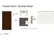 Powder room design featuring dark wood cabinetry, brushed nickel fixtures, and elegant Calacatta quartz countertop at 1221 Azalea Garden Cir, Raleigh, NC 27603