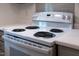 White electric stove with black burners and easy-to-use controls, set against a sleek, modern countertop at 1332 Stallings Rd, Chapel Hill, NC 27516