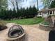 Backyard featuring a patio with a fire pit and manicured lawn at 1802 Greenbriar Rd, Henderson, NC 27536