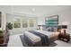 Modern bedroom staged with a large bed, stylish decor, and a scenic view from the windows at 272 Hiking Hill Ln, Garner, NC 27529