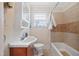 Functional bathroom featuring a tub, a toilet, and a sink with storage space, providing essential amenities at 2724 N Roxboro St, Durham, NC 27704