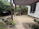 Cozy backyard with a brick pizza oven, fire pit, string lights and a charming pergola covered seating area at 6020 Jones Farm Rd, Wake Forest, NC 27587