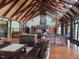 Expansive lodge interior with wooden beams, a stone fireplace, and stylish furnishings at 70 Valebrook Ct, Youngsville, NC 27596