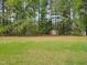 Large green backyard featuring a utility shed surrounded by trees at 1033 Silas Moore Rd, Benson, NC 27504