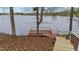 Waterfront property featuring a private dock with a seating area for enjoying lake views at 104 Stage Line Cv, Louisburg, NC 27549