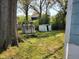 Backyard showcasing a quaint playhouse and a storage shed, nestled among mature trees at 109 Plainview Ave, Raleigh, NC 27604