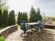 Outdoor patio with a dining table, chairs, and a retaining wall creating a cozy outdoor space at 1625 Heritage Garden St, Wake Forest, NC 27587