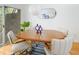 Chic dining area with wood table, modern chairs, and a view to the backyard creating a welcoming atmosphere at 2 Banbury Ln # 2, Chapel Hill, NC 27517