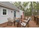 Back deck offers a relaxed outdoor space with seating and views of the surrounding woods at 2629 Sweetgum Dr, Apex, NC 27539