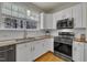 Updated kitchen showcasing granite countertops, stainless steel appliances, white cabinets and a window at 2832 Steeple Run Dr, Wake Forest, NC 27587