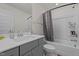 Clean bathroom with a vanity, shower and tub combo at 486 Autumn Rain St, Cary, NC 27519