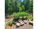 Aerial view of a brick patio showcasing a pergola, seating, and lush backyard at 502 Willowmere Ct, Cary, NC 27513