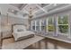 Spacious main bedroom features tray ceilings, large windows, and a decorative chandelier at 8121 Greys Landing Way, Raleigh, NC 27615