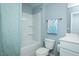 Bathroom featuring a tub and shower combination and single sink vanity with modern fixtures at 135 Brocks Trce, Burlington, NC 27215