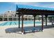 Community pool with covered seating, lounge chairs, and well-maintained poolside area at 135 Brocks Trce, Burlington, NC 27215