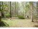A vast backyard with a small shed and a backdrop of tall, mature trees at 1508 Middle Ridge Dr, Willow Springs, NC 27592