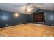 Spacious bedroom with vaulted ceilings, ceiling fan, neutral carpet and blue walls at 1508 Middle Ridge Dr, Willow Springs, NC 27592