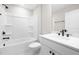 Clean bathroom featuring a tub and shower combo, toilet, and modern vanity at 1801 Angelonia Way, Fuquay Varina, NC 27526