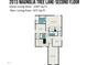 Detailed second floor plan showing layout of bedrooms, bathrooms, laundry, walk in closets, and bonus room at 2013 Magnolia Tree Ln, Durham, NC 27703