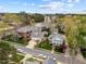 Aerial view of homes in a lovely neighborhood with mature trees and manicured lawns at 30079 Britt, Chapel Hill, NC 27514