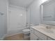 Cozy bathroom with a shower-tub combo, toilet, and a vanity with sink at 30079 Britt, Chapel Hill, NC 27514