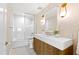 Stylish bathroom featuring a vanity with stylish mirror and shower at 510 Glenwood Ave # 602, Raleigh, NC 27603