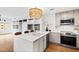 Modern kitchen features stainless appliances, a quartz countertop island and a stylish chandelier at 510 Glenwood Ave # 602, Raleigh, NC 27603
