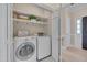 This spacious laundry room features modern washer and dryer with stylish shelves and ample storage at 8325 Wycombe Ln, Raleigh, NC 27615