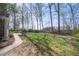 Spacious backyard with mature trees and manicured lawn offers serene outdoor space at 1005 Brookview Dr, Elon, NC 27244