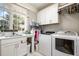 Functional laundry room with modern appliances, ample cabinet space, and a convenient sink area at 111 San Juan Dr, Chapel Hill, NC 27514