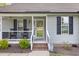 Welcoming front porch with rocking chairs, complemented by lush landscaping and a clear view of the entrance at 120 Renee Dr, Wilson's Mills, NC 27577
