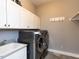 Spacious laundry room featuring modern washer and dryer, white cabinets, and neutral walls at 1980 Great Ridge Pkwy, Chapel Hill, NC 27516