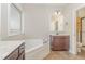 Relaxing bathroom with a soaking tub, vanity, and a separate enclosed shower area for added convenience at 2440 Us 70 A, Selma, NC 27576