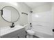 Bright bathroom with modern vanity, toilet, and shower/tub combo at 3717 Phillips W Way, Durham, NC 27713