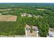 Aerial shot showing property and other properties in the wooded neighborhood at 390 Pilot Ridge Rd, Zebulon, NC 27597