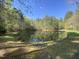 Scenic pond surrounded by verdant trees under a clear blue sky, offering a peaceful and secluded atmosphere at 4401 E L G Rd, Efland, NC 27243