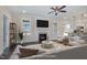 Staged living room with white furniture, fireplace, and open floor plan at 48 Tanseyleaf Dr, Smithfield, NC 27577