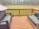Relaxing back deck with bench seating overlooking a lush green lawn at 50 Teal Dr, Youngsville, NC 27596