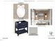 Powder bath includes a decorative wall treatment, a Bianco Olinda 3CM marble countertop and blue vanity at 1116 Kimberly Dr, Raleigh, NC 27609