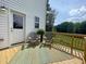 A wooden deck with outdoor seating, offering a relaxing space with a view of the surrounding landscape at 112 Remington Woods Dr, Wake Forest, NC 27587
