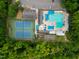 Aerial view showcasing the pool, tennis courts, and amenities, offering recreational opportunities for residents at 1205 Country Ridge Dr, Raleigh, NC 27609